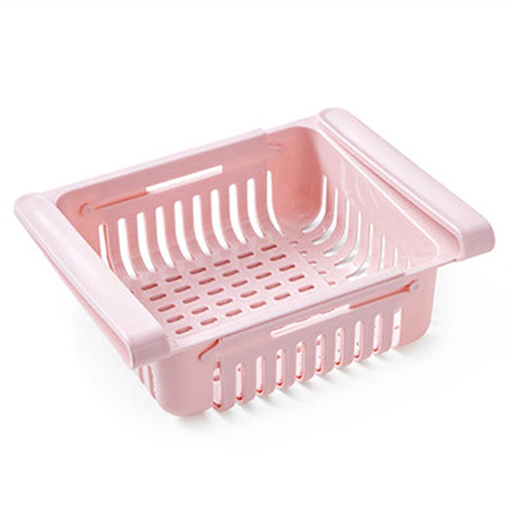 Adjustable Kitchen Refrigerator Storage Rack Fridge Drawer Plate Layer Organizer Shelf Holder Pull-out Drawer Organizer: Pink