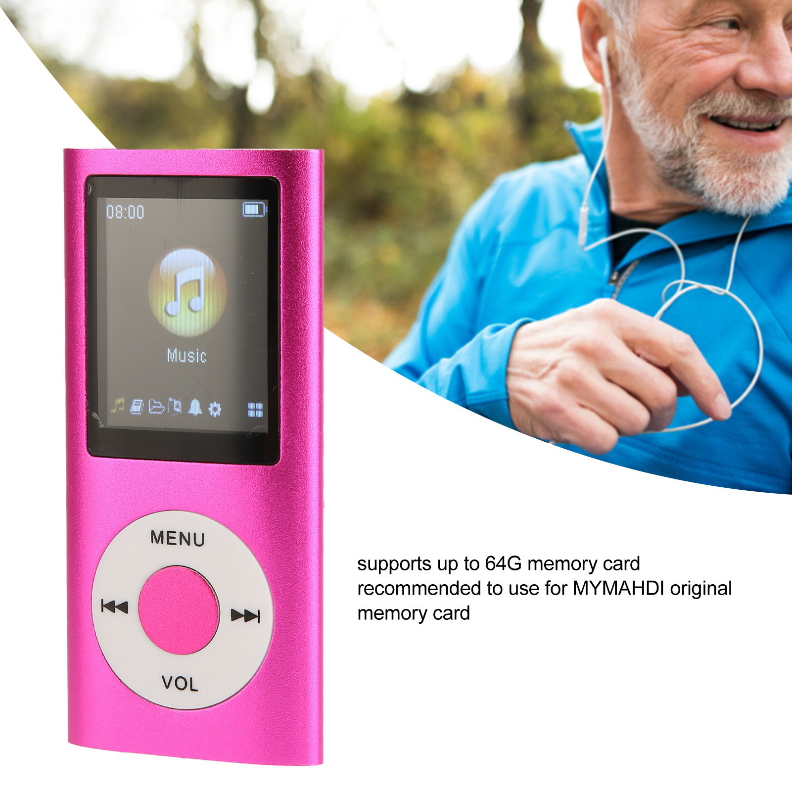 1,8-Zoll-Player unterstützt Speicherkarte, ultradünner LCD-MP3-Player mit Bluetooth für Schüler, die laufen, gehen, MP3-Player, LCD-Player