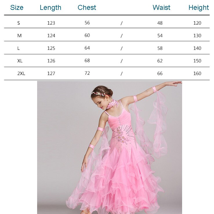Children Kids Girls Pink White Tango Ballroom Viennese Waltz Dress Waltz Dance Costumes: Pink / Height 120 to 130cm