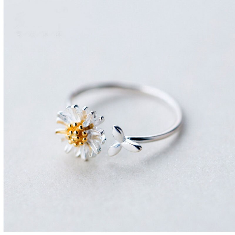 Jahrgang Gänseblümchen Blume Ringe Für Frauen Koreanische Stil Verstellbare Öffnung Finger Ring Braut Hochzeit Engagement ErkläSprosse Schmuck Gif: 2