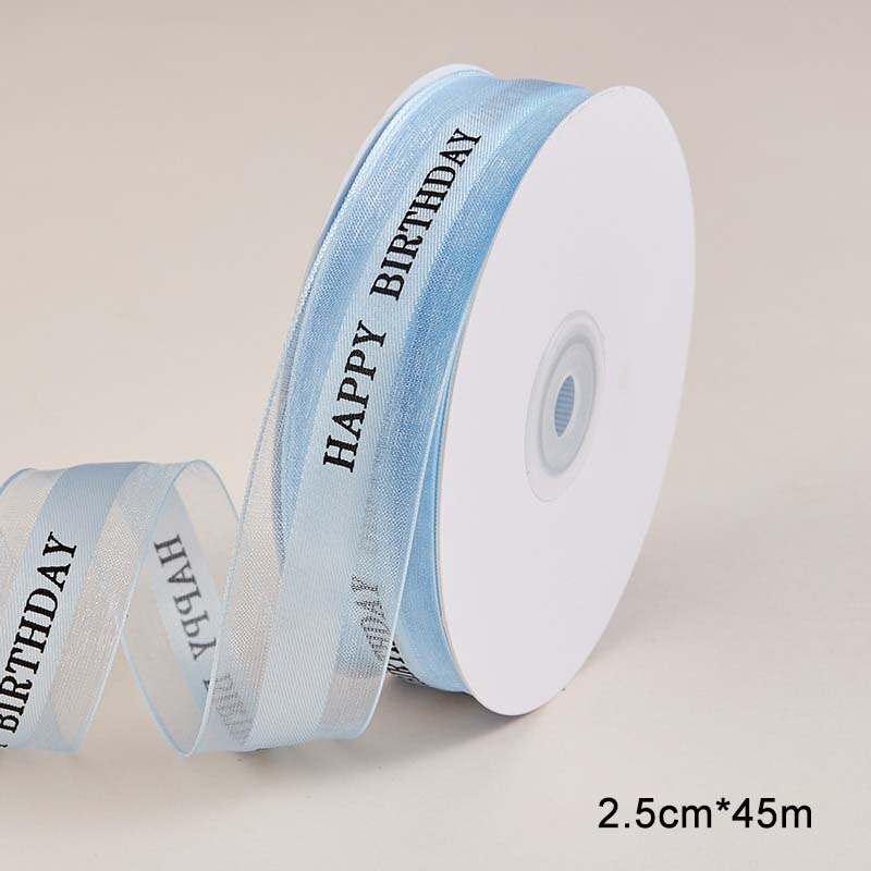 Ruban Organza en fil de neige, 1 rouleau, imprimé anglais, bricolage, artisanat, pour emballage , décoration de mariage: blue 2