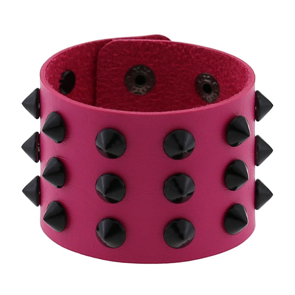 Bracelet gothique Punk Steam pour hommes, noir, blanc, rouge, en cuir pour femmes et hommes, bouton pression, bijoux: Rose Pink