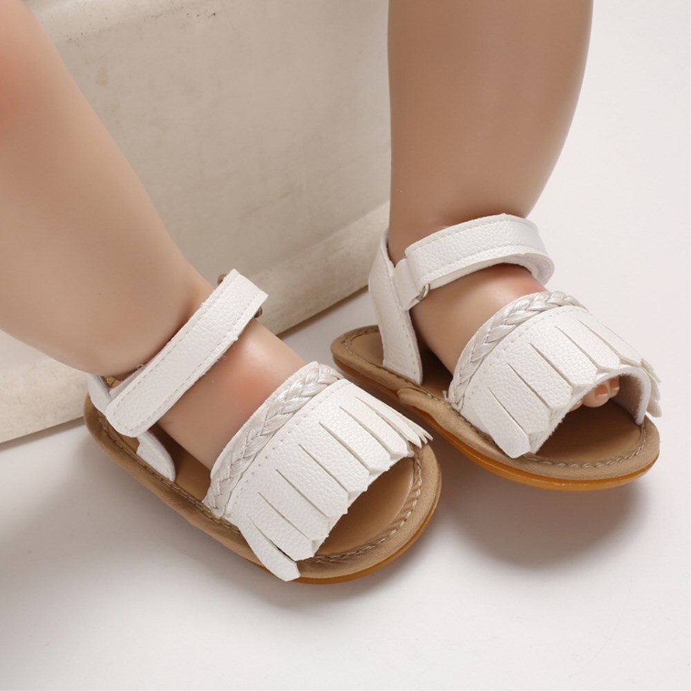 Peuter zomer sandalen met kwastjes, zachte zool, anti-slip babyschoenen: Wit / 11
