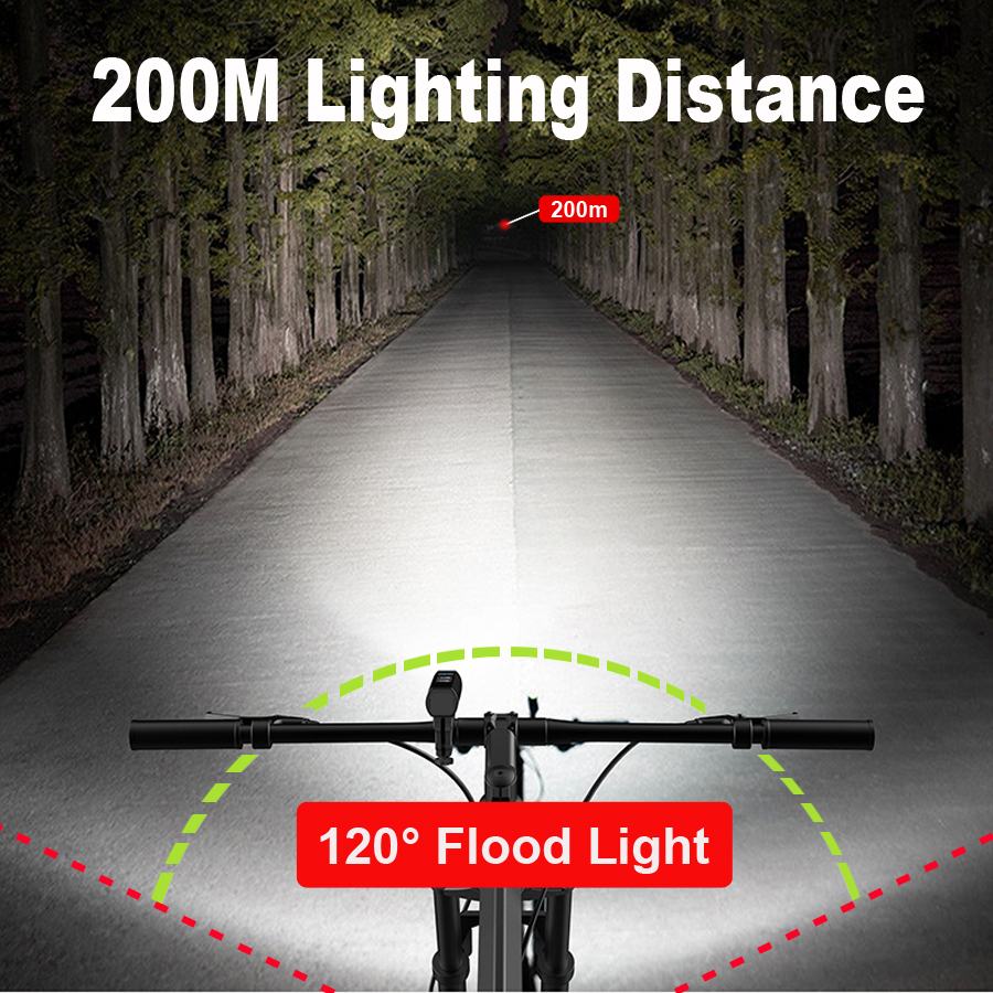 NEWBOLER Luz bicicleta 3600 lúmenes juego de luces de bicicleta MTB a prueba de lluvia recargable por USB con 2 soportes 5200 mAh ciclismo linterna accesorios para bicicleta