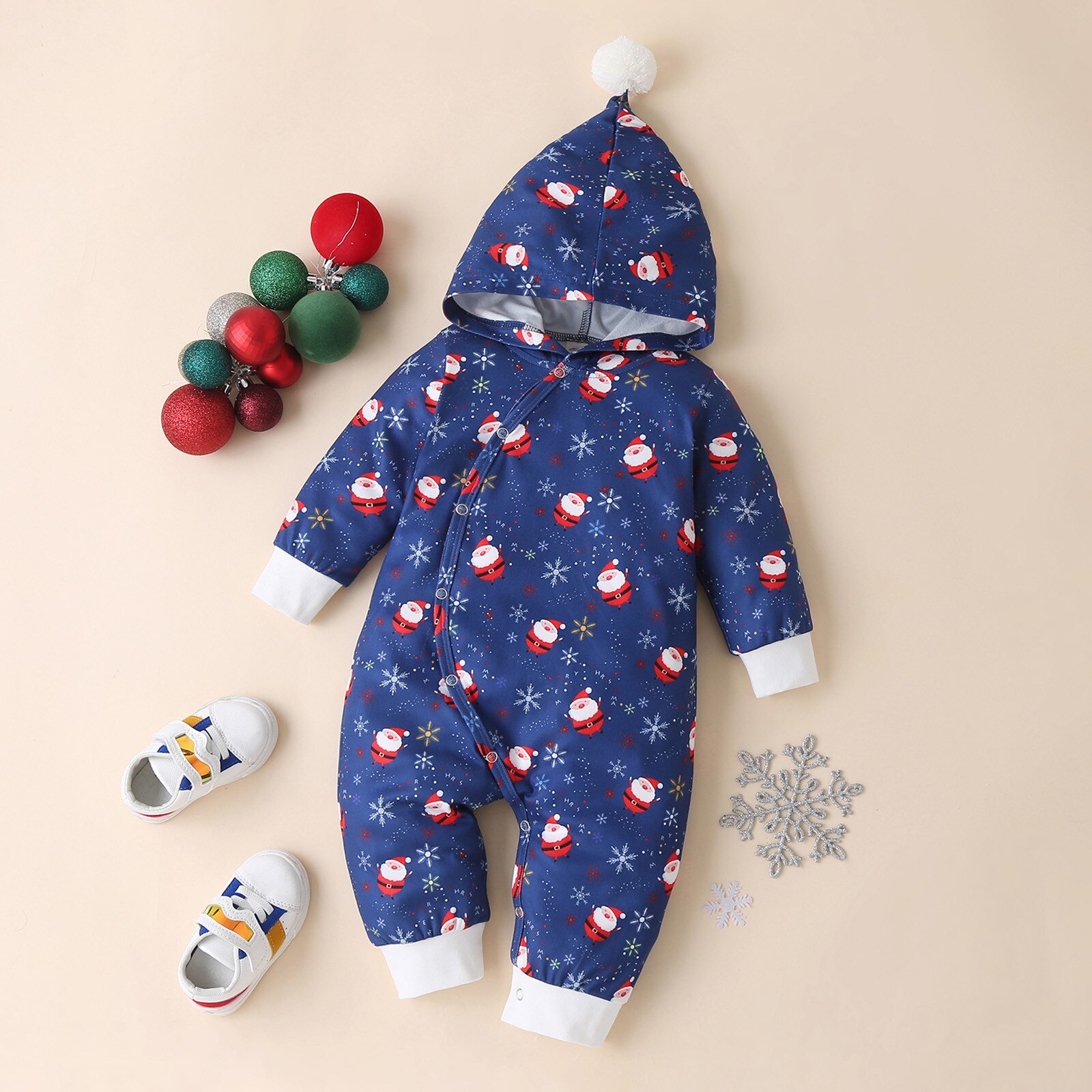 #40 bebê minimalista roupas de bebê macacão com chapéu para bebê meninos meninas dos desenhos animados de natal santa impressão com capuz macacão