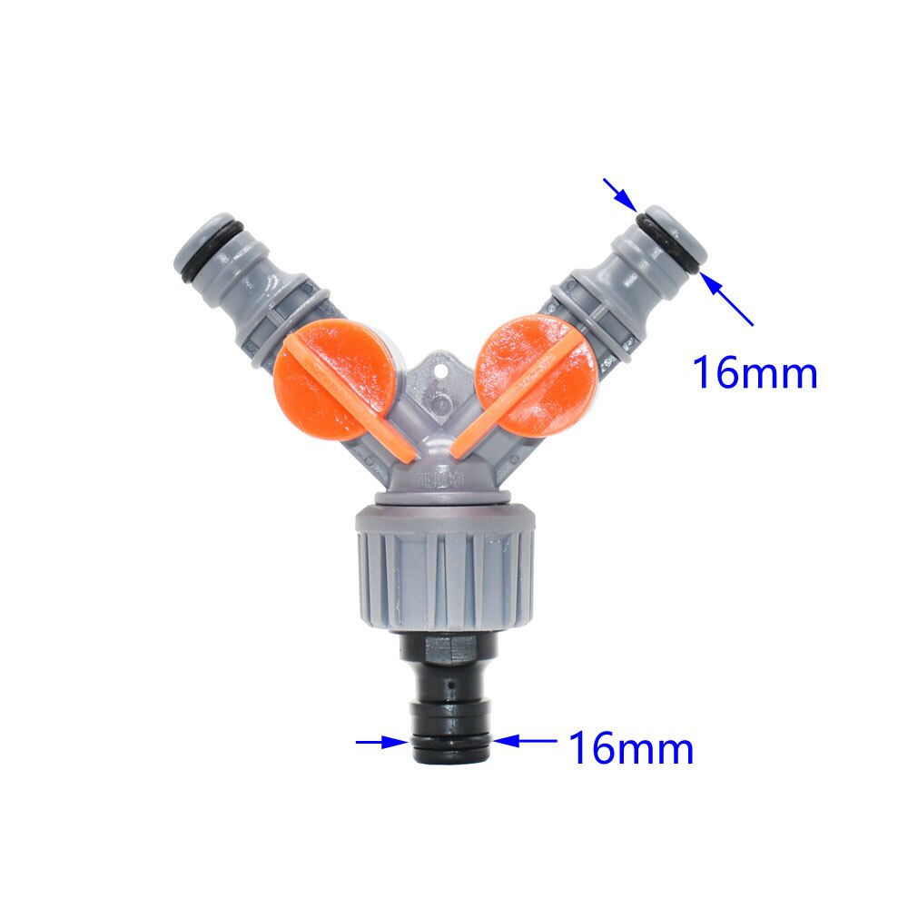 Garden Tap Hose Water Splitter 2-Way Tap Crane 16mm Quick Connector 1/2" 3/4" Female Water Irrigation Valve Adjustable Switch: 16MM