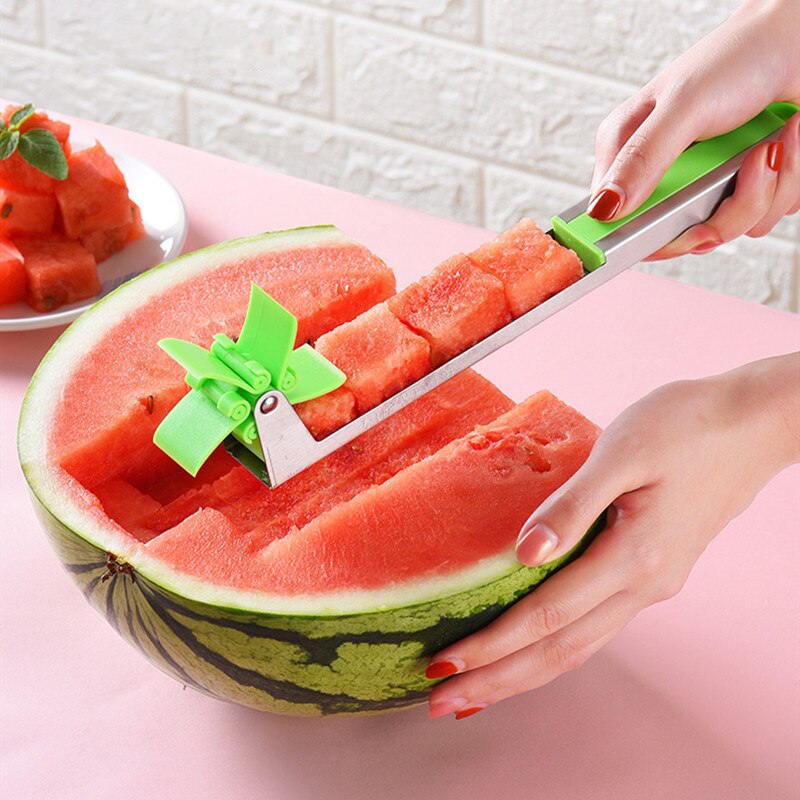 Watermeloen Windmolen Cutter Slicer Originele Auto Rvs Meloen Cuber Mes Fun Fruit Groente Salade Snel Cut Tool