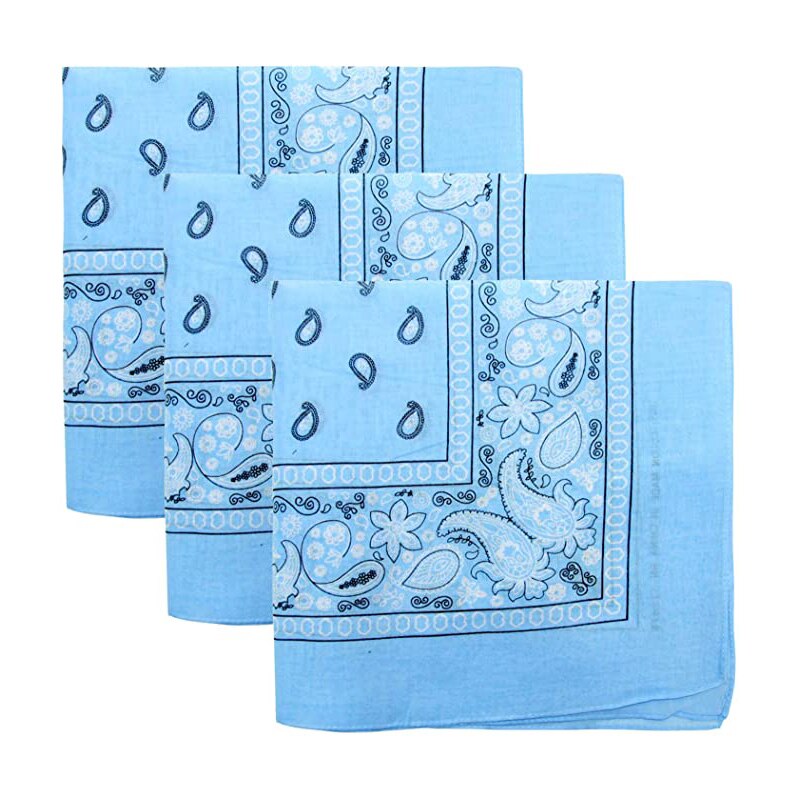Zestaw 3 bandany robić jazdy rowerem Paisley 100% Bandana bawełniana plac na zewnątrz szalik czarny czerwony wzór Paisley pałąk drukowane dla kobiet/mężczyzn/chłopiec: niebo niebieski