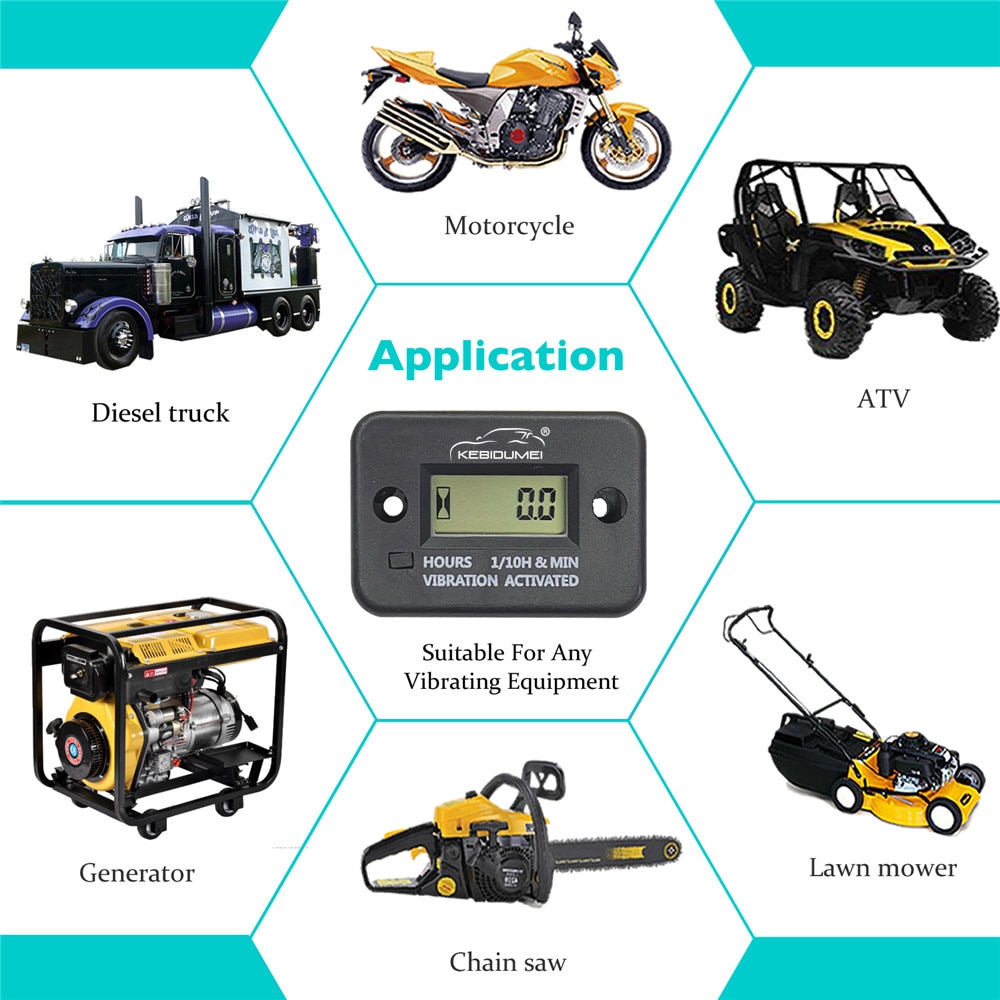 Contaore di vibrazione digitale Wireless indicatore motore impermeabile Display LCD richiudibile Auto Sleep per motore da prato Diesel a 2/4 tempi