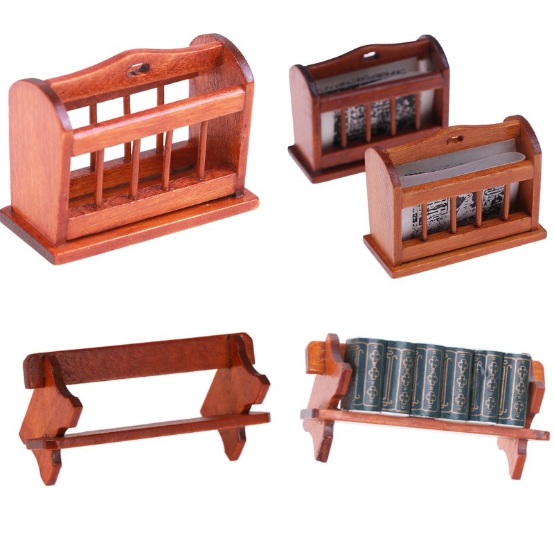1Pc 1/12 skala domek dla lalek miniaturowa drewniana półka na książki śliczne mini akcesoria gazeta stojak zabawki lalki dom akcesoria