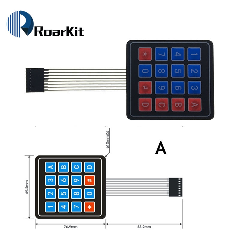 1*2 3 4 5 tastknapper membranbryter 3*4 4 x 5 matrix array tastatur 1 x 6 tastatur med led kontrollpanel pad gjør-det-selv-sett for arduino