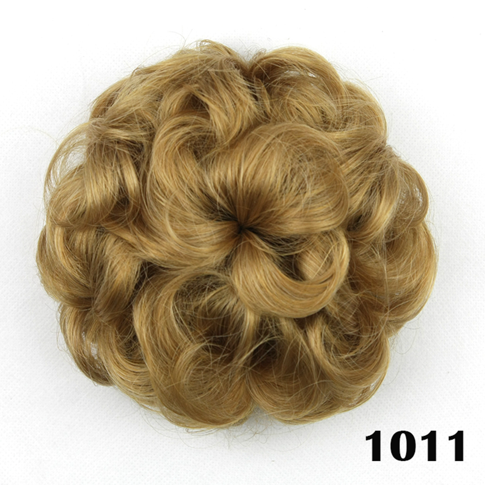 Soowee-moño de pelo sintético para mujer, accesorio de rodillo de rosquilla con flor rizada, color rubio y negro, banda de goma: T1B / 613