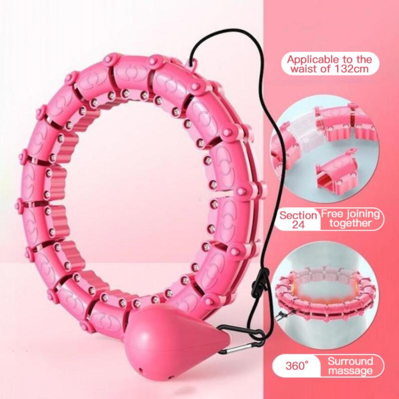 Home Sports Hoop Yoga Fitness Smart Does Not The Line Adjustable Waist Training Ring Abdominal Trainer Abdominal: Pink 24 knots