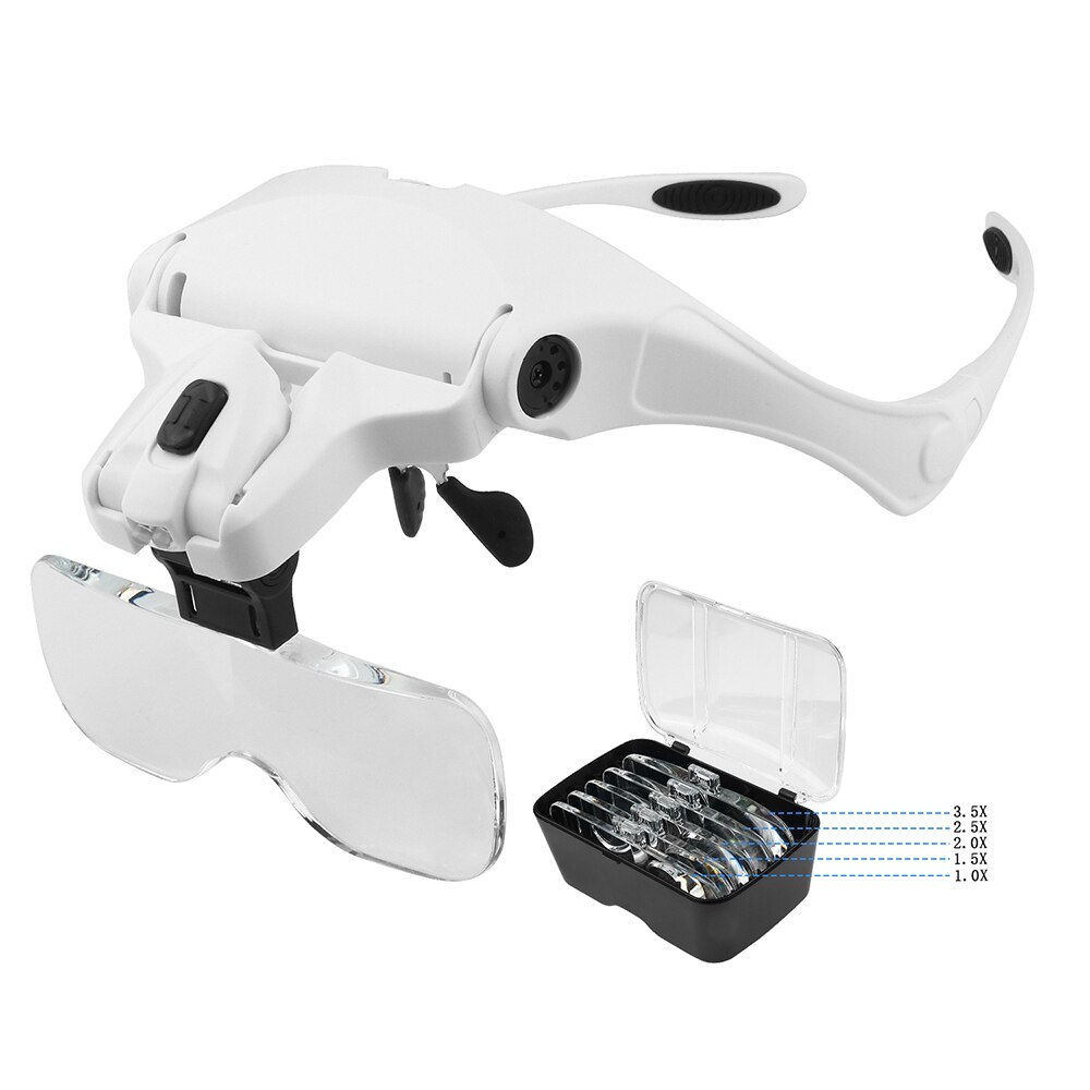 Magnifying Glasses Reading Illuminated Magnifier 1.0X 1.5X 2.0X 2.5X 3.5X 2 Lights Adjustable Head Illuminated Loupe Magnifier: WHITE