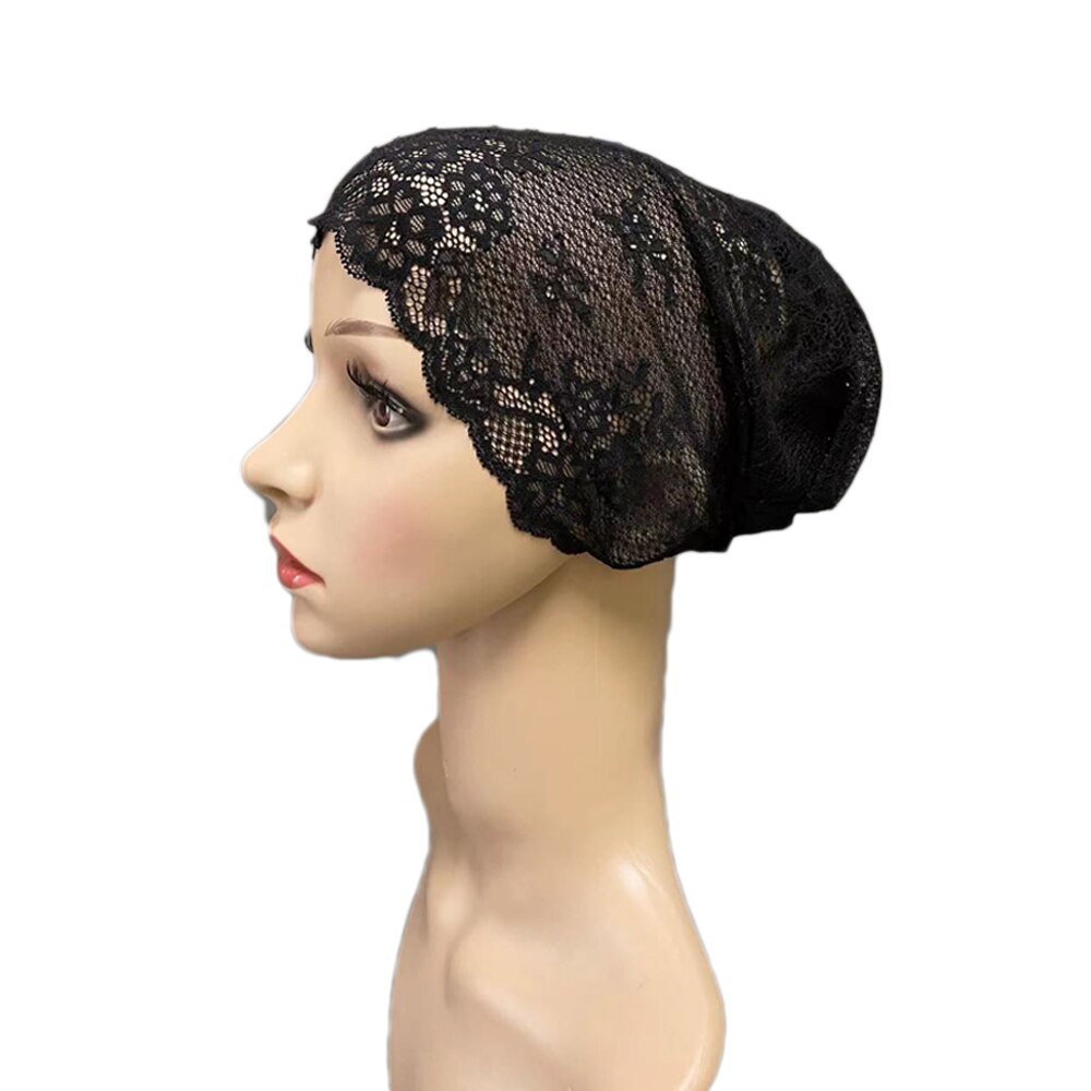 Gorro de tubo de cobertura completa para mujer, gorro interior musulmán con flores de encaje, pañuelo para la cabeza, sombrero islámico árabe, gorrito indio, turbante