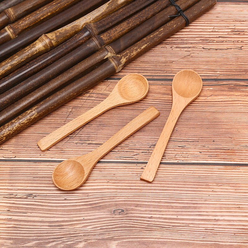 1pc små mini træ runde bambus skeer suppe te kaffe salt ske marmelade scoop diy køkken køkkenredskab værktøj bestik!