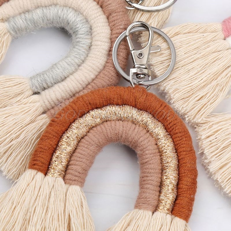 Vævning regnbue nøgleringe til kvinder boho håndlavet nøgleholder nøglering macrame taske charme bil hængende smykker