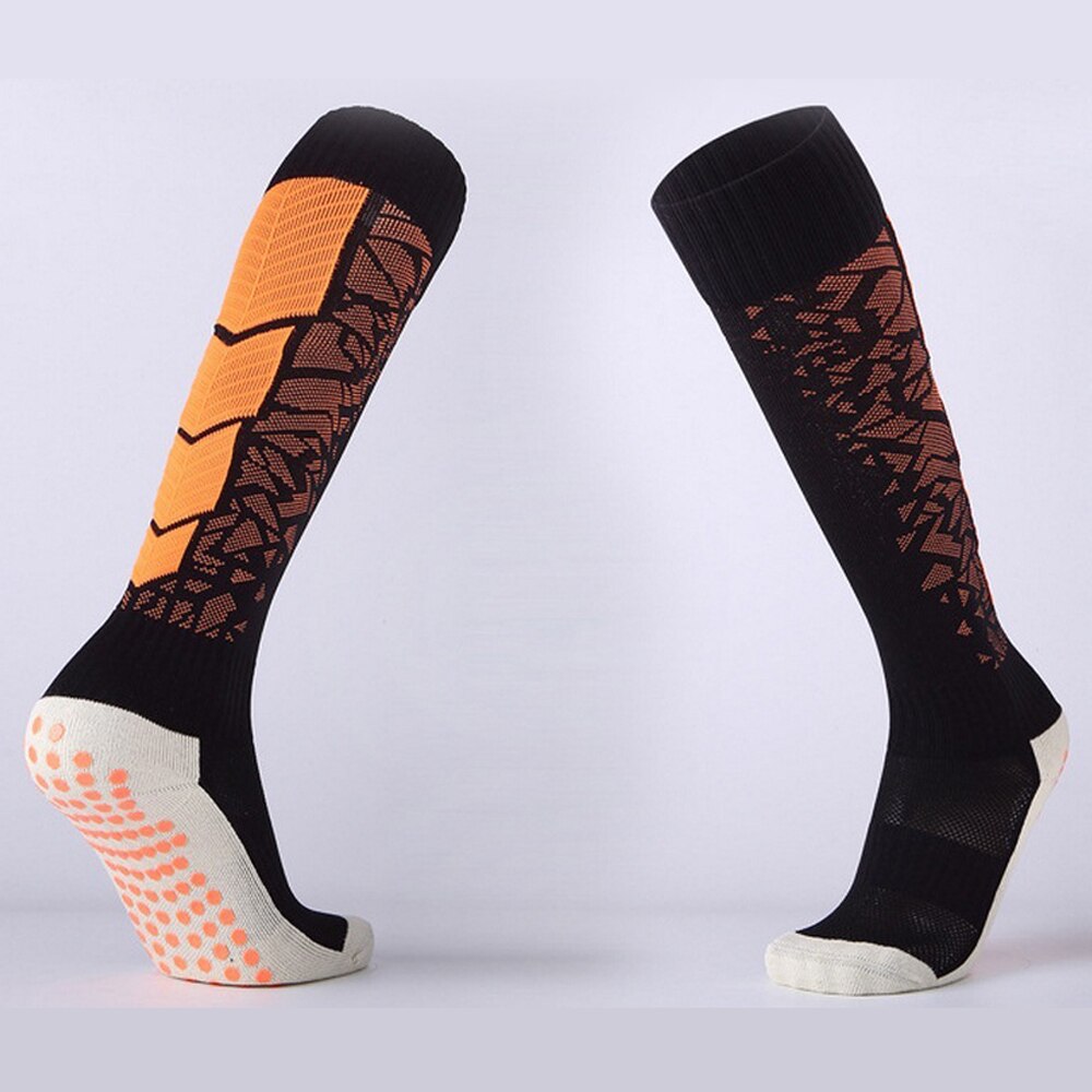 3 par / pakker unisex sportssokker med skridsikker åndbar komfortpude bomuld over knæ fodbold fodboldsokker sportstrømper: Orange