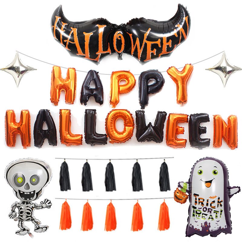 Halloween Party Letters Aluminium Ballon Set Halloween Decoratie voor Thuis Pompoen Folie Ballonnen Halloween Party Benodigdheden: Classic set 1