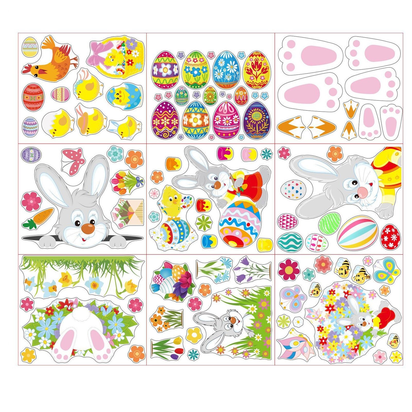 Pasen Pasen Cartoon Kinderen Bunny Chick Sticker Raamsticker Muurstickers Thuis Decals Decoratie Jaar: Default Title