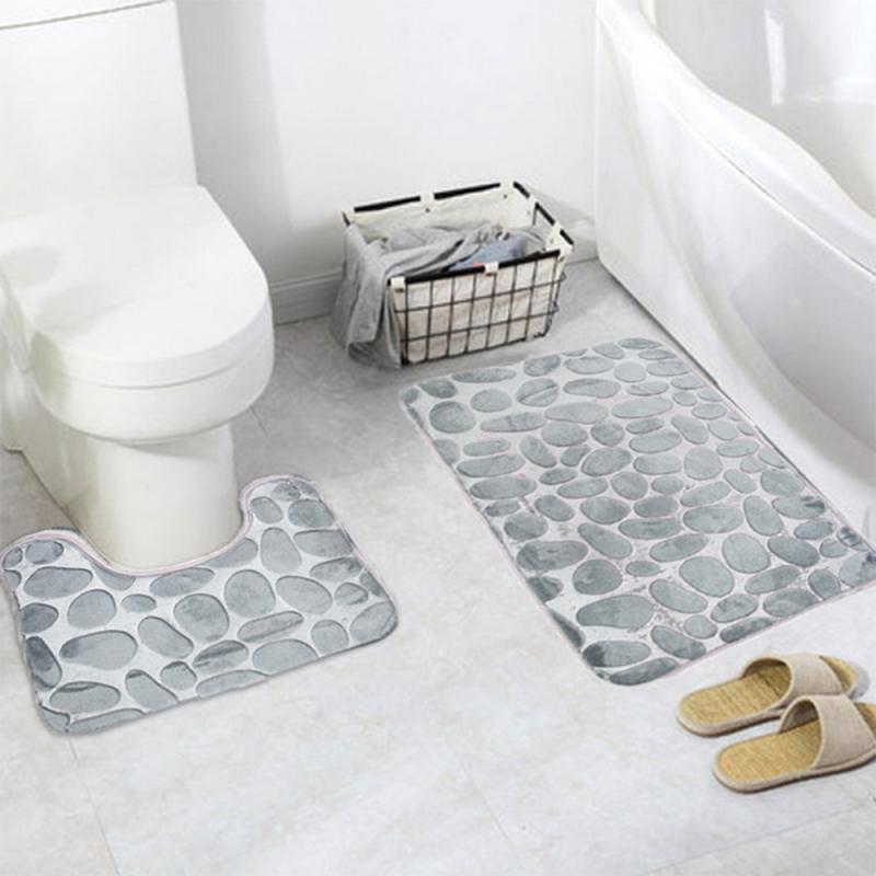 2 Pcs Bathroom Mat Bath Pedestal Mats 6 colors Anti-slip Absorbent Cobblestone Soft mat Bathroom Products