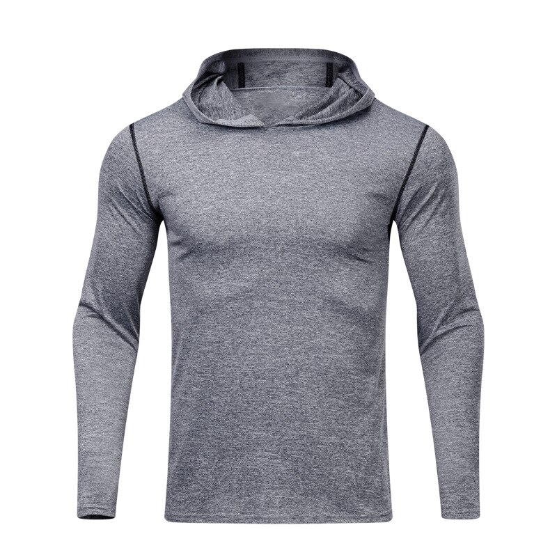Men's Motion Long Sleeve T Shirt Basketball Training Run Even Cap Clothes Leisure Time Loose Elastic Force Bodybuilding T-shirt: XXL / Light gray