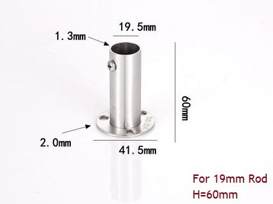 2 st/lot 201 304 rostfritt stål 60mm 80mm hög hög flänshållare fäste garderobsstång vägggolv 19mm 22mm 25mm 32mm rör: 201 rostfritt stål / 19mm h60mm