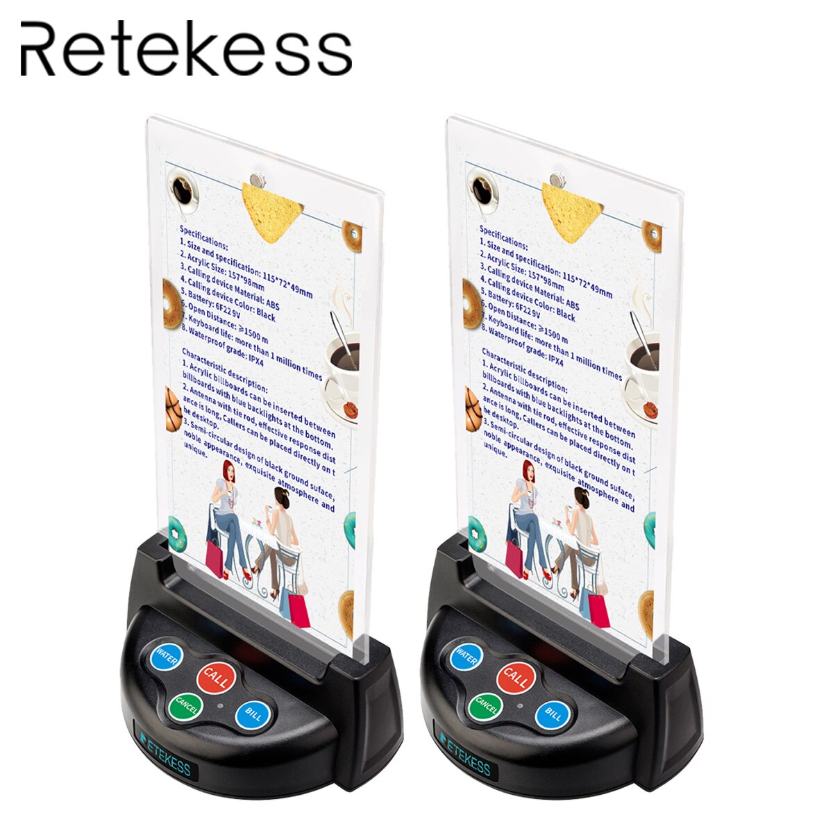 Retekess TD006 Four Button Wireless Calling Bell Pager Call Button Transmitter for wireless Calling System for restaurant coffee: 2pcs
