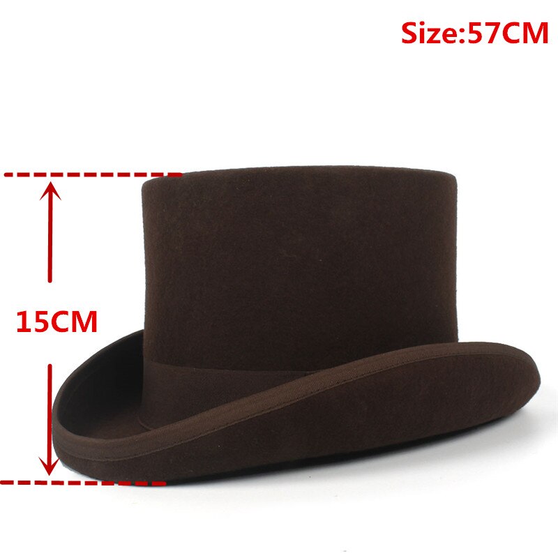 5 farve top hat 15cm 4 størrelse uld kvinder mænd top fedora hat tryllekunstner kaffe steampunk cosplay punk fest kasketter: Kaffe 57cm