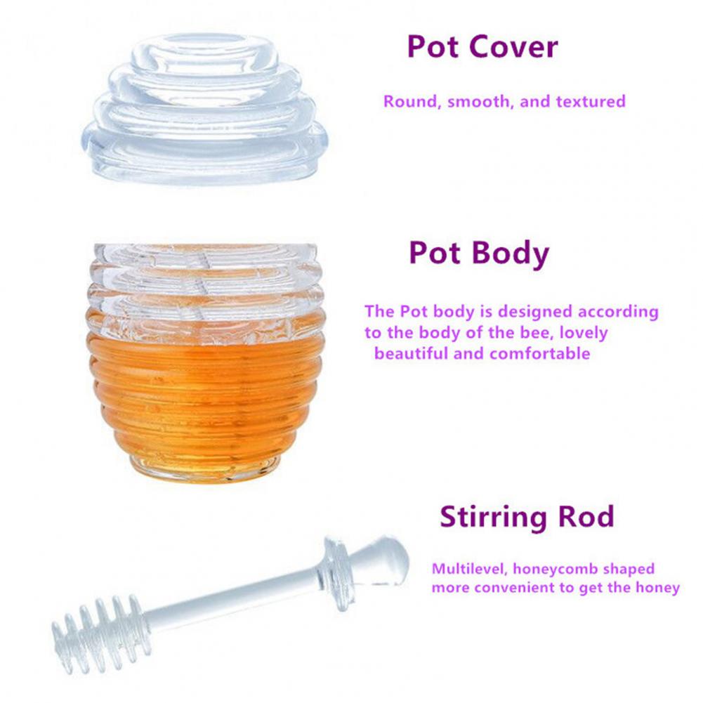 265ML Honey Pot Smooth Texture Heat Resistant with Dipper Transparent Honey Jar Pot With Stirring Rod Kitchen Honey Container