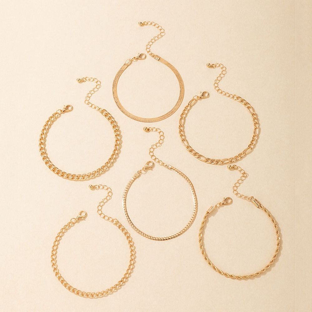 6pcs/4pcs nuova combinazione a catena geometrica fatta a mano della catena della corda della spiaggia a più strati ha messo i gioielli della catena del serpente Punk di Boho dell'oro di estate: A  6pcs