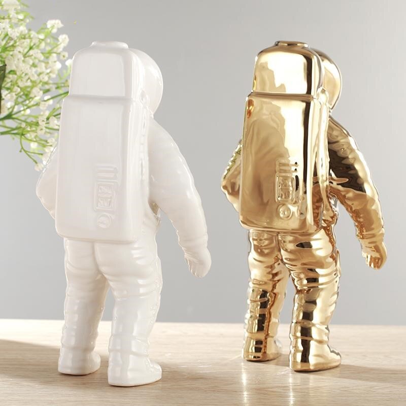 Guld rum mand skulptur astronaut vase moderne keramik kosmonaut ornament model have statue hjem dekorationer