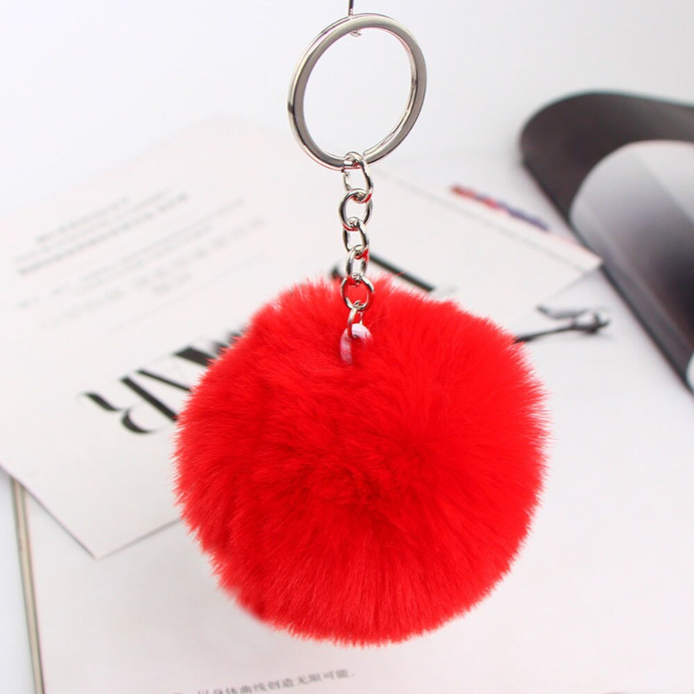 20 Colors Fluffy Fur Pom Pom Keychains Soft Faux Fur-like Ball Car Keyring Key Holder Women Bag Pendant Jewelry: red