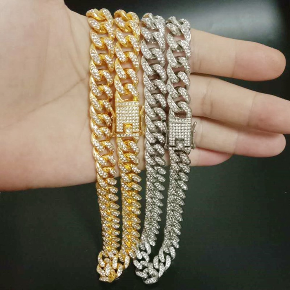 12.5Mm Hip Hop Bling Iced Out Armbanden Miami Cubaanse Link Chain Volledige Rhinestone Voor Mannen Rapper Vrouwen Sieraden