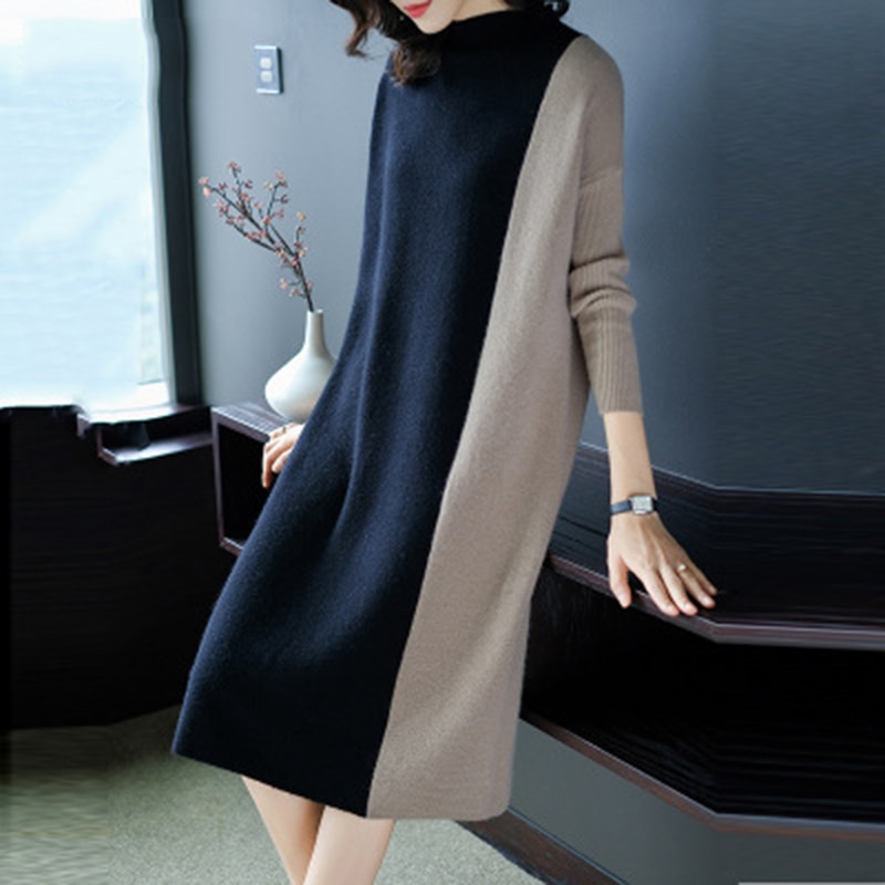 Winter mit langen ärmeln pullover kleid weibliche schwangere-stil farbe passende casual kleid weibliche gerade strickte schwangere frau: 1 / XL