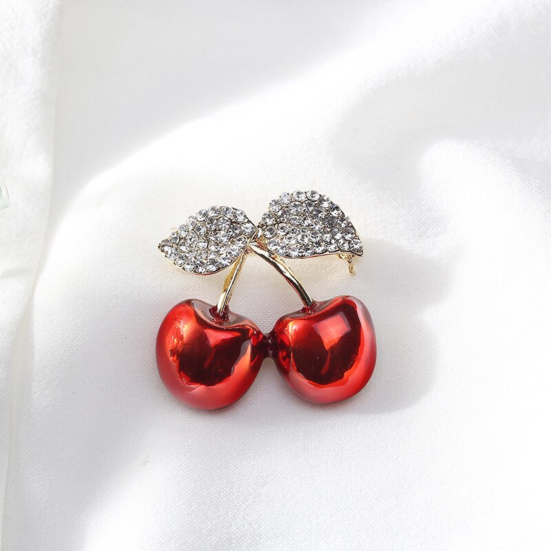 Cute Cherry Brooch Pin Simple Small Brooch Woman Crystal Jewelry Clothes Accessories