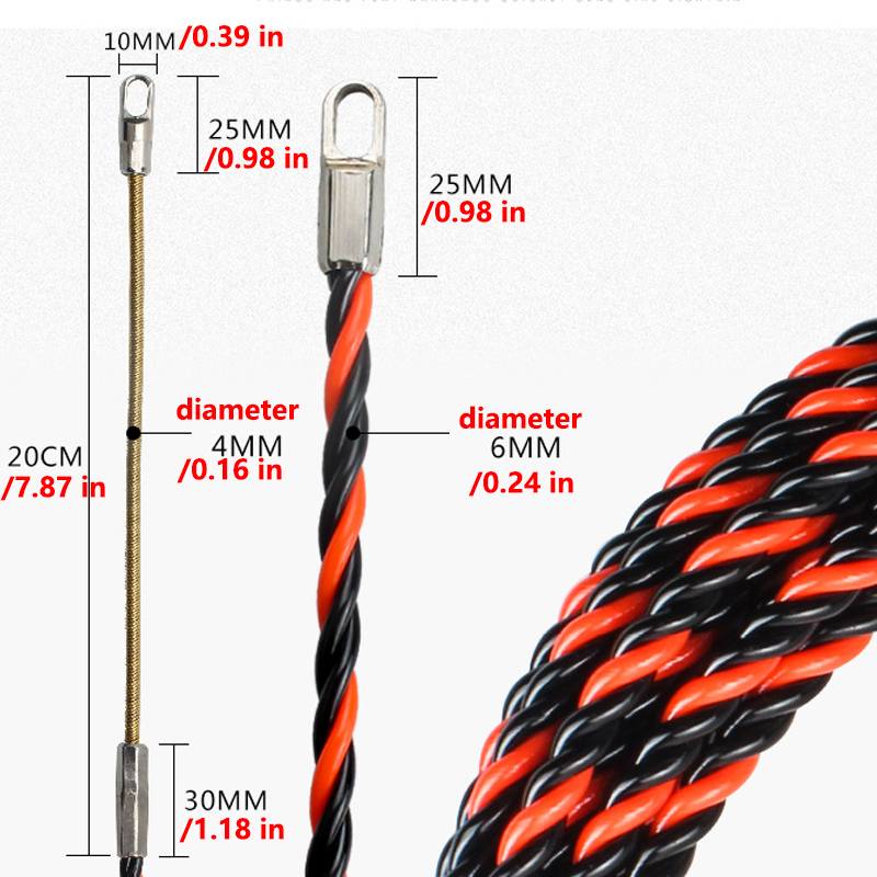 6mm 5-30m Fiberglass Electric Cable Tape Conduit Duct Cable Push Puller Tools Wheel Pushing for Wiring Installation