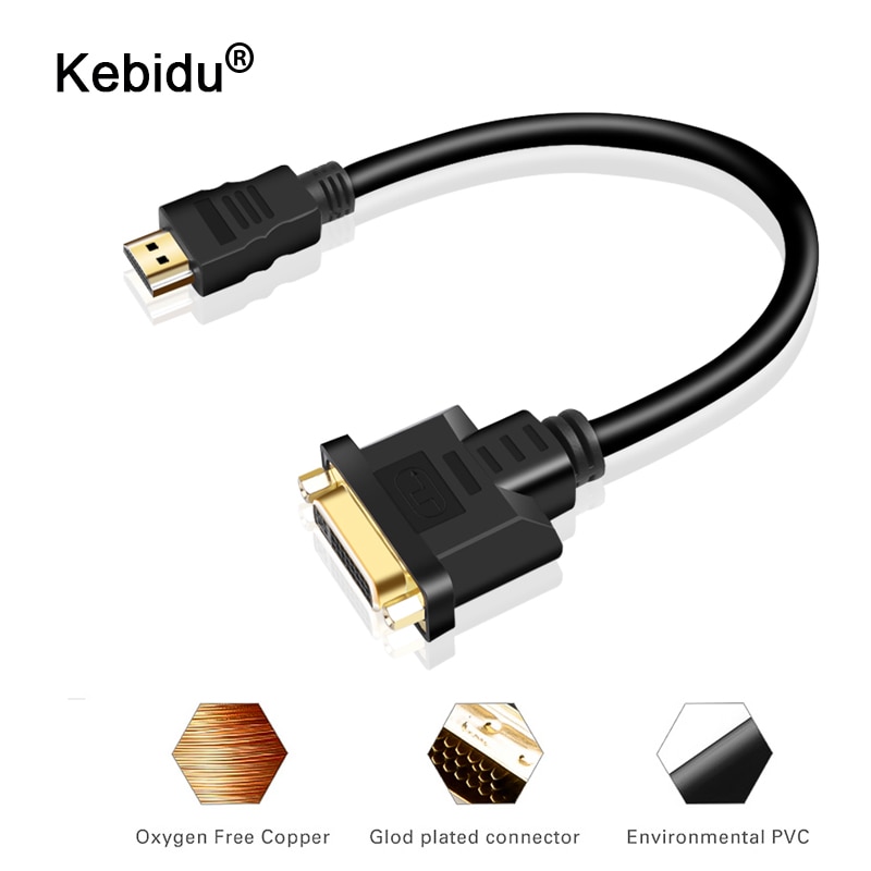 Kebidu  hd 1080p mini hdmi til dvi m -f 24+5 kabeladapter til hdtv dvd computer hdmi han til dvi 24+5 hun konverter