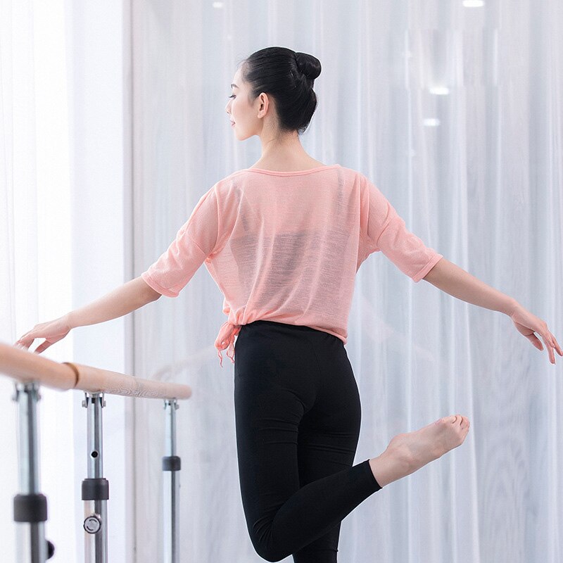 Top de Ballet Latino para danza del vientre, blusa transparente, disfraz para mujer, Ropa de baile de vientre, ropa de bailarina: pink short