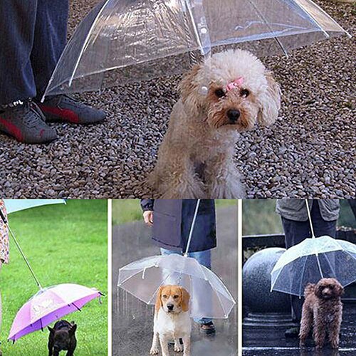 Dog Walking Waterproof Clear Cover Built-in Leash Rain Sleet Snow Pet Umbrella Dog Raincoats