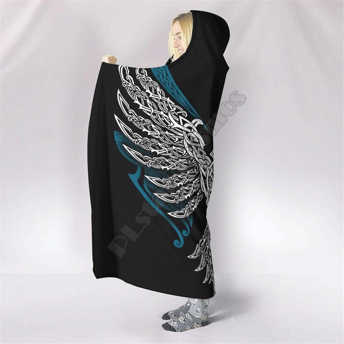 Ravens dans la mythologie nordique Viking couverture à capuche, polaire Sherpa colorée pour enfant et adulte, literie gigoteuse microfibre