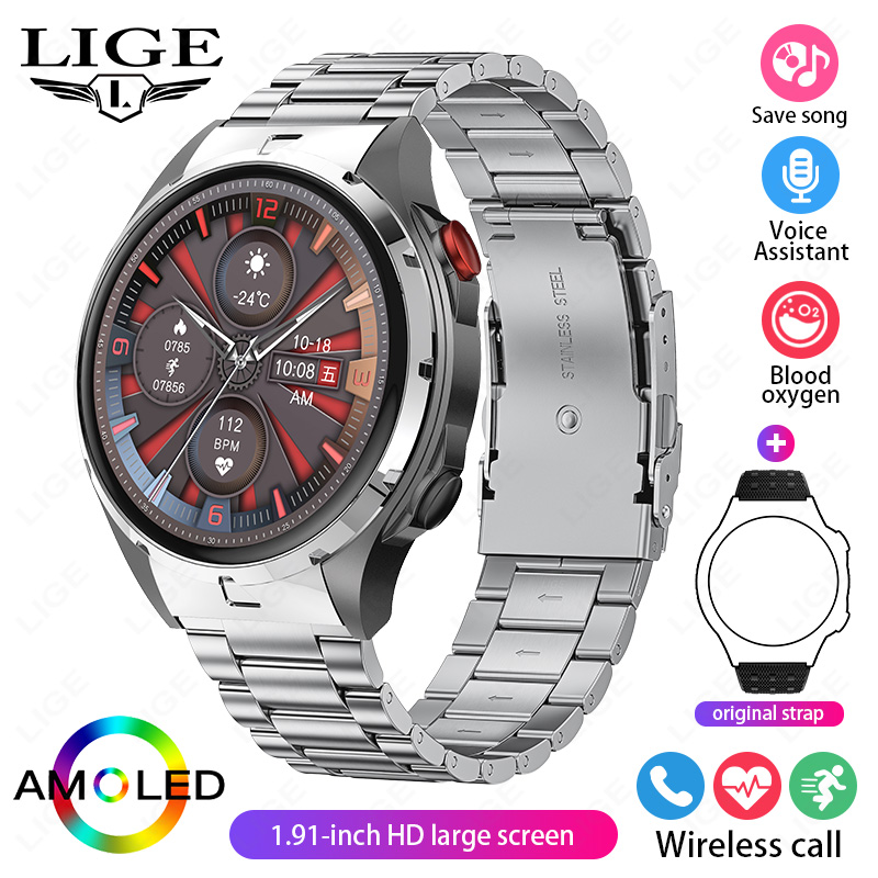 LIGE AMOLED Screen ricarica Wireless NFC Smart Watch Sport impermeabile orologio da uomo Smartwatch da donna 1GB grande memoria chiamata Bluetooth: Viola