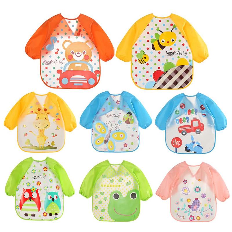 cartone animato Impermeabile unisex Del bambino maniche lunghe anti-vestirsi Alimentazione abbigliamento A Manica Lunga arte Animale Grembiule Bavaglini vestiti di colorazione