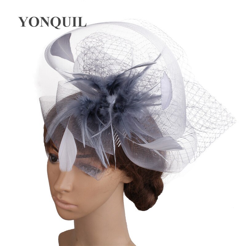 Șic, făcută manual pentru nuntă, tulle, pălărie de fascinator, accesorii din plasă, pălărie pentru mireasă, pentru femei, nailon, pentru femei, pentru petrecere, pentru cină, pălărie mireasa: Gri
