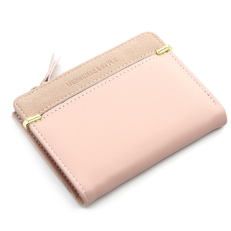 2 fold Short Ladies Wallet Simple Wild Student Zipper Coin Purse Female PU Leather Wallet Card Package: Light pink