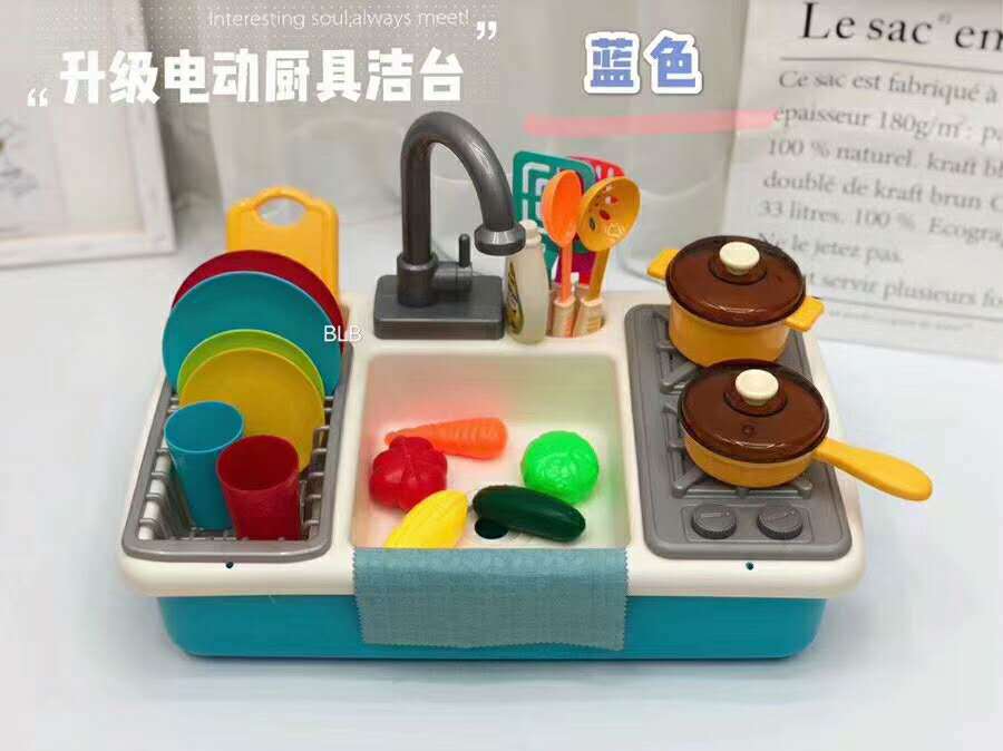 Enfants jouent maison modèle cuisine qing jie tai électrique circulation eau extracteur lavabo cuisine jouet éducatif