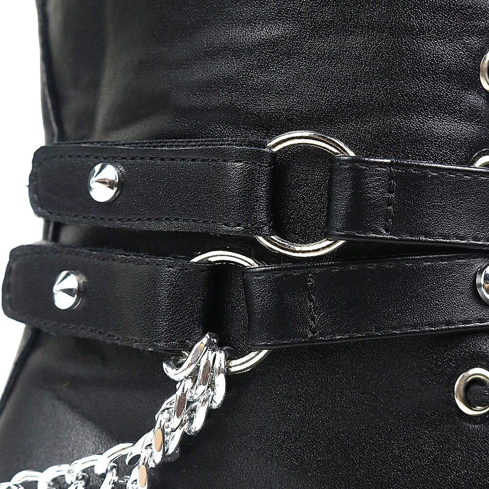 Botas con cuña gótica para mujer, zapatos con plataforma y cremallera de llama, con remaches gruesos negros, estilo Punk, Rock, otoño
