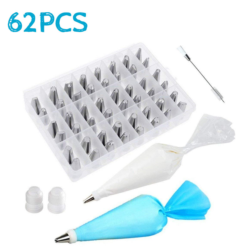 Cake Decorating Tools Kit Rotary Table Baking Tool Piping Nozzle Set Spatula Fondant: 62PCS