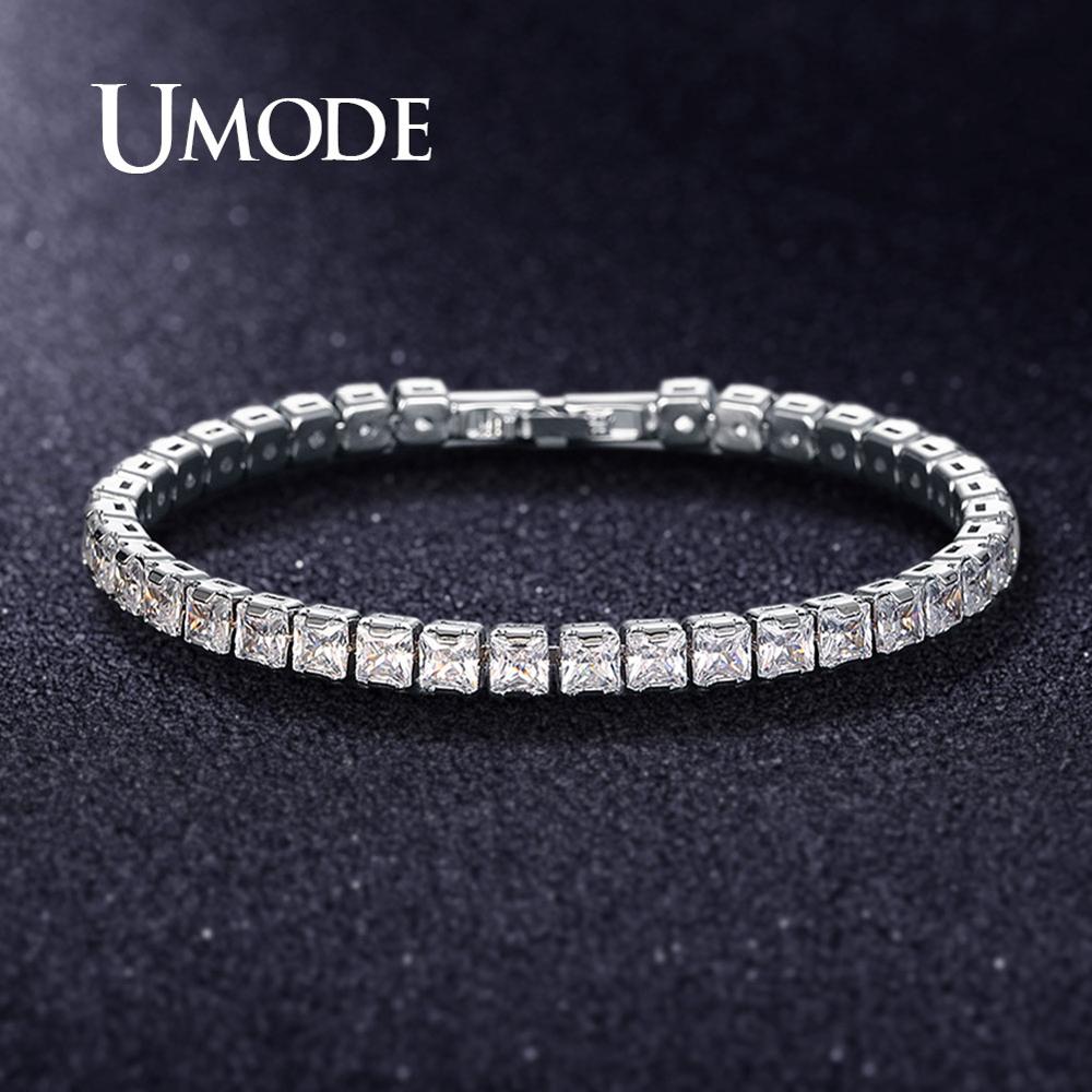 UMODE 0.25ct Cancella Piazza Cubic Zirconia Bracciale Tennis per le Donne Degli Uomini di Cerimonia Nuziale Dei Monili di Lusso 0.16 pollici Femme Moda UB0178A