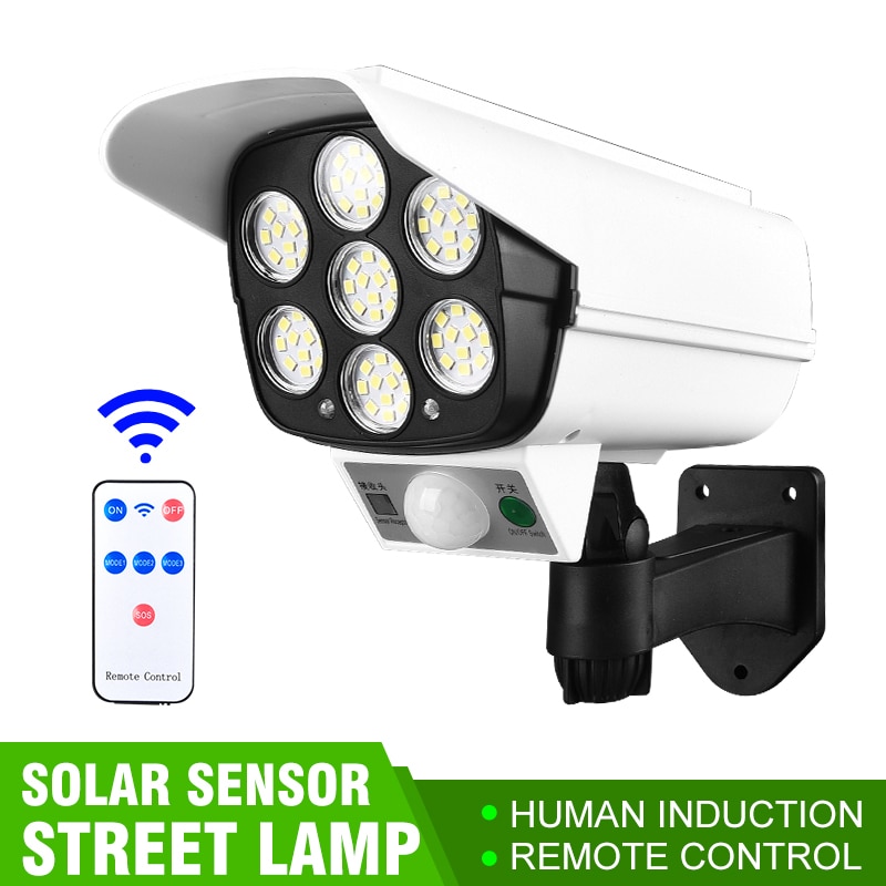 Solar Lights Outdoor 77 Led Bright Motion Sensor Light Dummy Camera Shape Wall Lights For Garden Wall Street Cocina